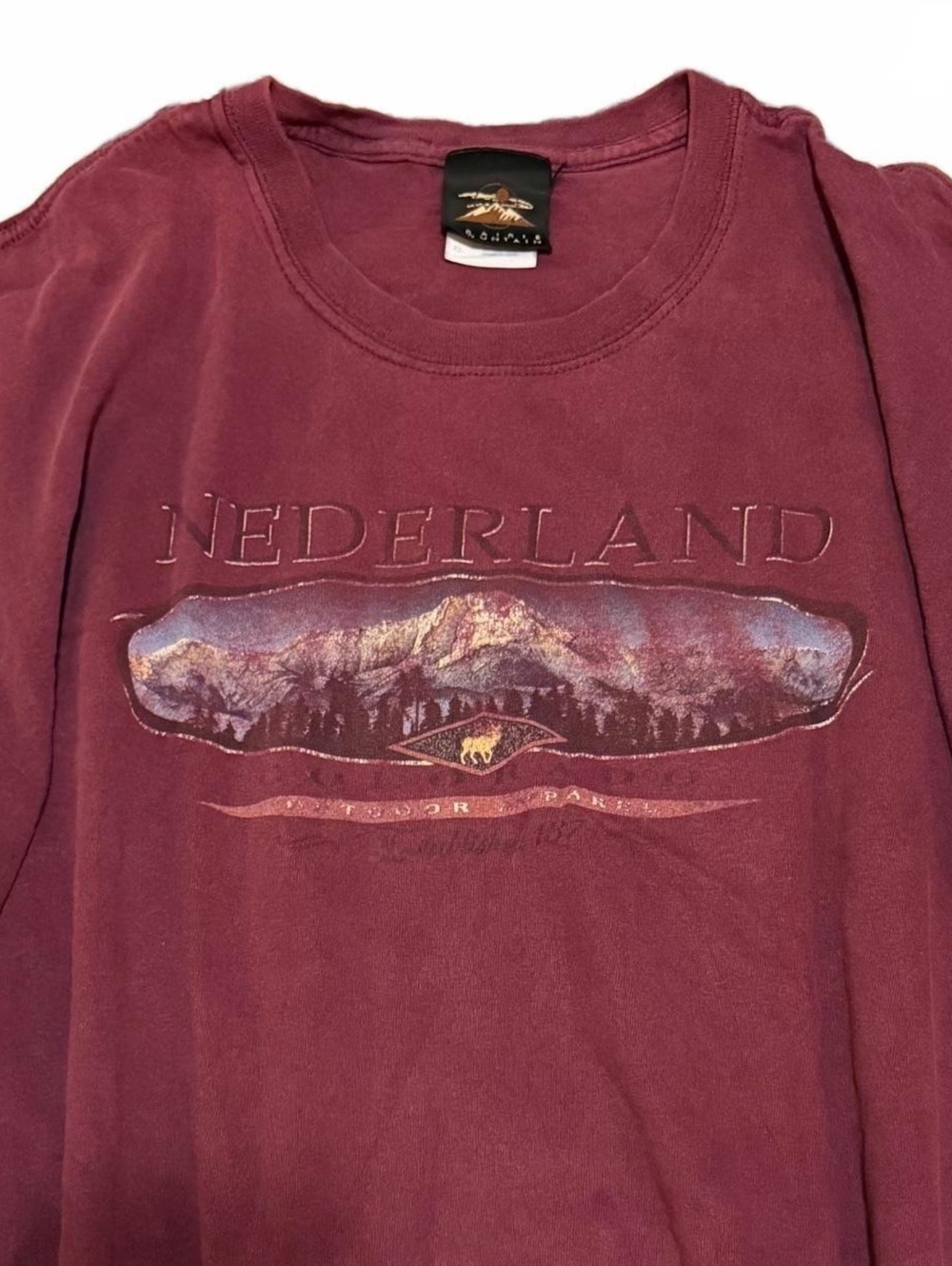 Vintage XL Burgundy Nederland Colorado Prairie Mountain Graphic T-Shirt